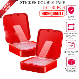 Double Tape Mini 1 Box Isi 60 Pcs Tape Perekat 2 Sisi Transparan / Solasi Perekat Serbaguna Super Kuat Terlaris