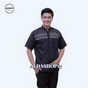 Baju Koko Pria Dewasa Motif Bordir Lengan Pendek Katun