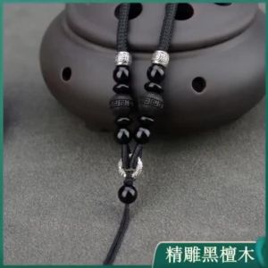 【Ship in 24H】复古精雕黑檀木脖子吊坠挂绳粗款项链绳子男士挂件绳貔貅翡翠玉石