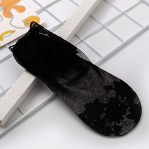 YANGW Transparent Thin Spring and summer Lace Cotton Accessories Shallow mouth Boat socks Leaves socks Mesh hosiery