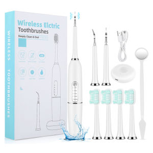 Electric Toothbrush Sonic Dental Calculus Scaler Oral Teeth Tartar Remover Plaque Stain Cleaner Removal Teeth White IPX7 4 heads