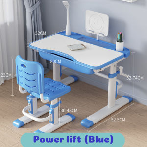 Kids Study Desk and Chair Set Height Adjustable Children Writing Functional Tilt Study Table with Drawers Lamp Bookstand