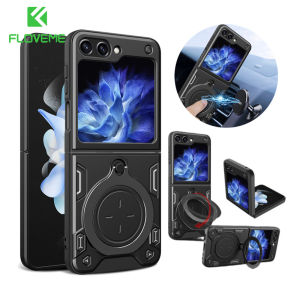 FLOVEME Armor Rotating Bracket Folding Phone Case For Samsung Galaxy Z Flip 5 5G Magsafe Holder Wireless Charging Hard PC Anti-fall Shockproof Back Cover For Galaxy Z Flip 5