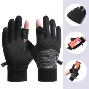 GTHRSDH Solid Color Fingerless Gloves Men Fleece-lined Clamshell-type Touch Screen Gloves Simple Warm Mens Cycling Gloves Wintertime
