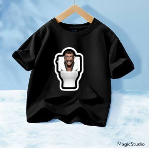 JOY Kaos lengan pendek leher bulat 100% Poliester motif kartun skibiditoilet 5 warna untuk anak-anak