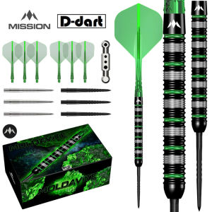 MISSION STEEL TIP DART - 23G/25G Moldavite  Black PVD AND GREEN Electro Darts Steel Tip 95% Tungsten