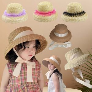 GOOTRADES Large Brim Children Straw Hat with Windproof Rope Rounded Sunshade Straw Cap Cute with Lace Toddler Beach Hat Daily