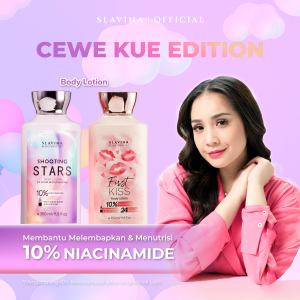 SLAVINA Bundle 2PCS Body Lotion Shooting Stars + First Kiss (Cewe Kue Edition) by Nagita Slavina – Handbody Whitening Body Lotion Tone Up Glutathione Niacinamide Serum Burst Parfum Tahan Lama Mencerahkan Kulit Lembap Wangi Manis Feminim Body Care