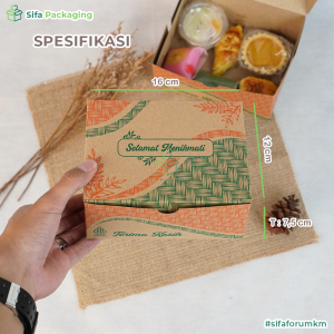 Snack Box 14x12 16X12 Kraft Dus Motif Bamboo Green Orange Kue Box Snack Donat Kue isi 50 pcs