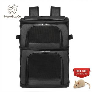 [Ready Stock] Double-Decker 4-in-1 Pet Trolley Backpack for Cats Dogs: Carrier Rolling Car Seat