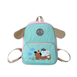WARMSUN Cartoon Puppy Patterned Backpack Nylon Large Capacity Stylish School Bag Portable Multi-pockets Kids Outdoor Adventures Daypack Girls