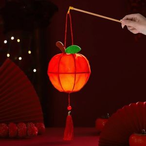 COUPLECOL Luminous Persimmon Lantern Chinese Style with Tassel Handheld Lantern Traditional Portable Fruits Lanterns Mid-Autumn Festival