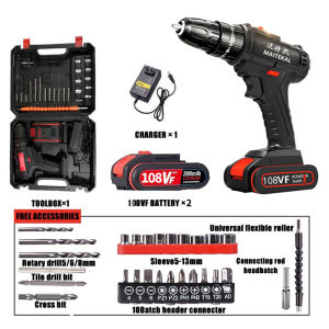 REAIM Mesin bor Impact Cordless Drill bor cas 2 baterai promo bor tangan tanpa kabel