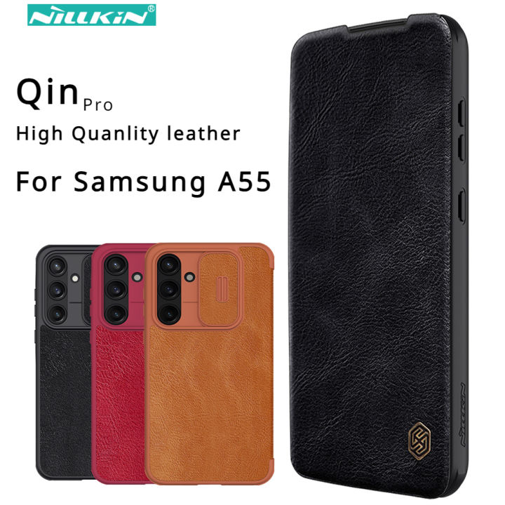 Nillkin Luxury Leather Flip Case for Samsung Galaxy A55 5G Sliding Cover  Camera Protection Card Slot Qin Pro Phone Bags