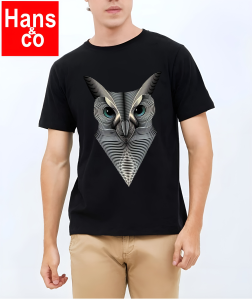 Kaos Pria Model Terkini Trending Motif 3D Bahan katun 24s Owl  H037
