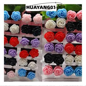 HUAYANG01 [HOT FASHION] 12 Pairs Mystic Rose Stud Earrings Mixed Color Flower Earrings Wholesale