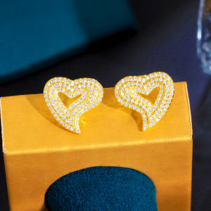 SEQUITO Simple Style Ladies Jewelry Golden Silvery Full Micro Pave Tiny Crystal Stone Fashion Love Heart Shape Hollow Out Small Stud Earrings Birthday Party Ear Accessories SE875