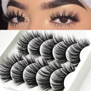 5Pairs Eyelashes 3D Soft Mink Hair False Lashes Natural Long Wispy Makeup Fake Eye Lashes Extension Tools