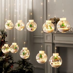 Santa String Lights Xmas Hanging Ball Light USB LED Curtain Lights Christmas Party Decor