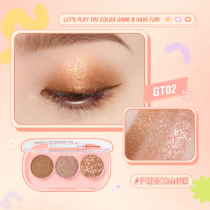 𝗝𝗨𝗡𝗞𝗜𝗘 𝗠𝗔𝗞𝗘𝗨𝗣 -PINKFLASH 3 Shades Eyeshadow Palette Giltter High Pigment Easy To Blend Lasting