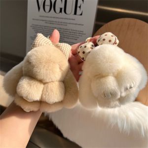 RIN9353 Couple Keychains Cute Keychain for girls Keychain Friendship Hair Bow Rabbit Fur Keychain Pompoms Cute Fluffy Bunny Keychain Women Girls Plush Dolls Plush Rabbit Key Ring Car Key Chain