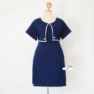 R1521 เดรสเเต่งกั๊กผ้ายืดมูลเวฟริ้วขาว ยาว40