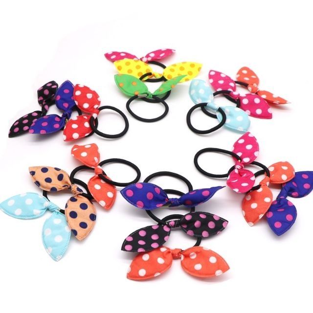 Colorful Hair Band Rabbit Hair Tie Bunny Polkadot Getah Ikat Rambut 