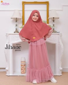 Gamis Anak Labella Jihane Salmon Tanggung Set Kerudung umur 12 Tahun