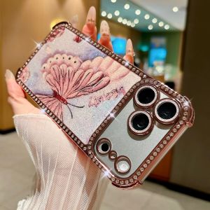 Fashion Glitter Butterfly Diamond Edge Case For iPhone 17 16 15 14 13 Pro Max Four-Corner Large Window Glass Lens Protect Cover