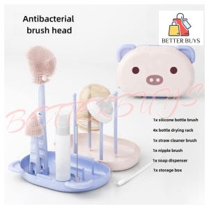 BETTER BUYS Baby Bottle Brush Set with Drying Rack -Baby Travel Essential Silicone Baby Bottle Cleaner Brush