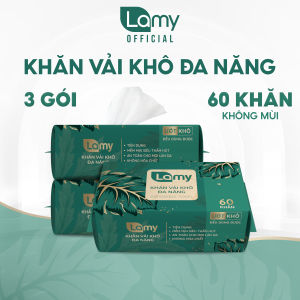 [LAMY OFFICIAL]_Combo 3 túi khăn mặt khô đa năng Lamy 60 tờ dạng gói rút không mùi dùng lau mặt tẩy trang khăn lau cho bé