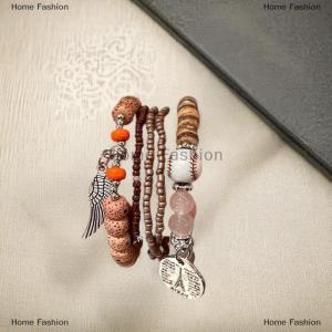 [COD] Home Fashion 5pcs Bohemian Multi-Layer Rice Bead Bracelet Wings Pendant Elastic Rope Bracelet Ethnic Style Jewelry