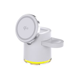 MECOME Foldable QI2 Wireless Charger 3-in-1 ic Charging Stand with LED Light Fast Charging Station for Phone/Watch/Earbuds