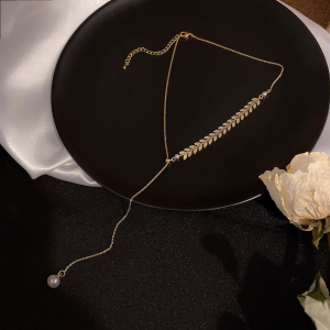 Wheat Ear Pearl Necklace Womens Fashion Temperament Light Luxury Titanium Steel Clavicle Chain Necklace Accessories