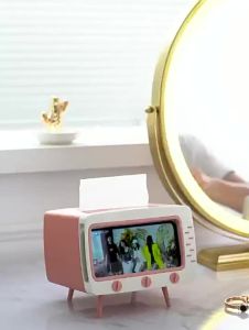 2025 ที่ใส่ศัพท์มือถือแบบใหม่กล่องทิชชู่รูปทีวีสามารถวางบนโต๊ะและสามารถวางศัพท์ได้