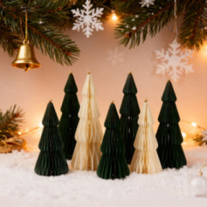 6 Pcs Neutral Christmas Tree Honeycomb Centerpiece Christmas Trees with Golden Balls Modern Christmas Home Decor Xmas Gift