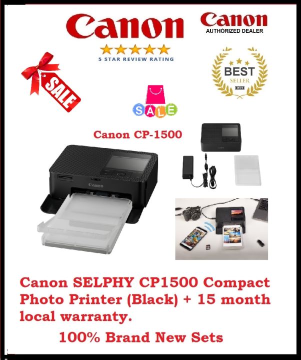Canon SELPHY CP1500 Compact Photo Printer (Black) + 15 months