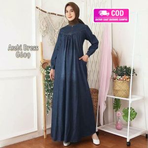 Gamis Jeans Jumbo XXL LD 110 Alea Maxy Dress Long Dress Abaya Lebaran Gamis Polos Busui