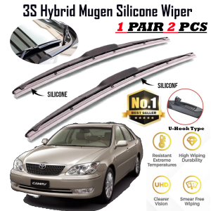 1pair(set) Toyota Camry ACV30 2002-2006 Mugen Japan Silicone Wiper Blade Front Windscreen 3 Section Boneless Full Silicone Wiper U Hook J Hook