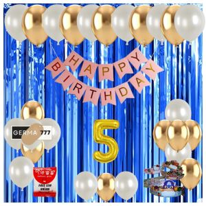Paket Set Dekorasi Dinding Pesta Ulang Tahun Anak Banner Happy Birthday Pink Balon Gold Putih Tirai