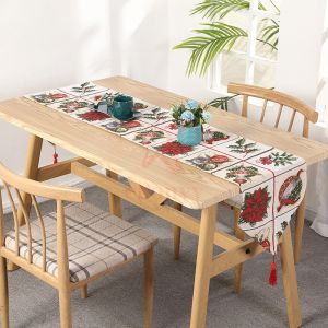 【Fast Delivery】Desktop Tablecloth Christmas Decorations Plaid Fabric Christmas Table Runner Beautiful and Fashionable 4/6/8 cotton and linen woven and embroidered home decoration