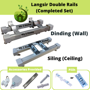 Super Doso Curtain Double track - Dinding atau Siling Set Lengkap dengan Roller Bracket Screw Wall Plug Penutup Rail Langsir tingkap pintu Rumah