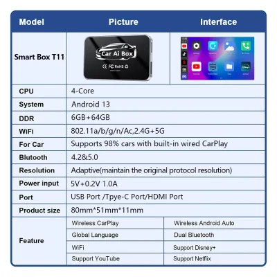 👍6+64G Car Ai Box Carplay Ai Box Wireless Carplay Adapter Android 13 box HDMI android auto Apple Carplay Dongle