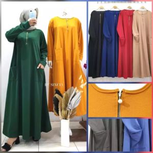 Gamis Jumbo Busui Dua Kantong Gamis Sleting LD 120 -130 cm Maks BB 95 kg PB 130 Lebar gaun 2m