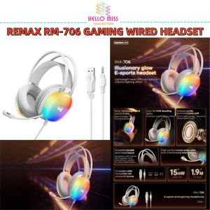 REMAX RM-706 Gaming Headset Over-Ear Wired Headphones with Microphone and Colorful RGB Light
