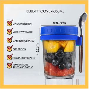 Oatmeal Cup Overnight Oats Jars Breakfast Cup with Lid and Spoon Wide Mouth Mason Jars Oatmeal Glass