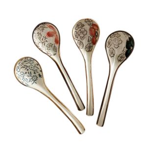 BAGUO(霸果) Adults Stirring Ceramic Japanese Style Mixing Eating Soup Spoons Cutlery Kitchen Utensil Tableware