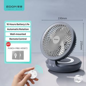 Edon Air Circulation Fan(7 inch) Auto Rotation Table Fan Wall Fan Rechargeable Fan with Nightlight