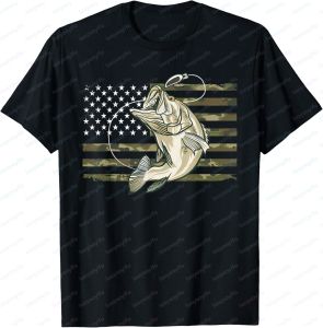 [Local Stock] VCC Fishing American Flag Bass Fish Fisherman T-Shirt Casual Fashion Loose Harajuku Man Tshirt Summer Cotton Short Sleeve Y2k Tees
