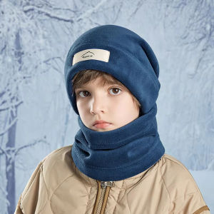 Kids Winter Hat Scarf Set with Ear Flaps for Boys Girls Velvet Outdoor Cold Weather Beanie with Fleece Lining Warm Accessories